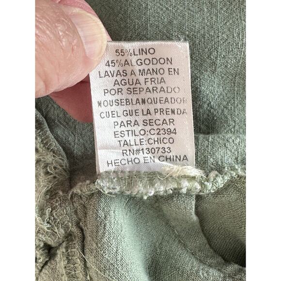 Umgee Linen Cotton Blend Sz S Boho Tank Top Green Raw Fringe Trim Beach Peasant - Picture 12 of 13
